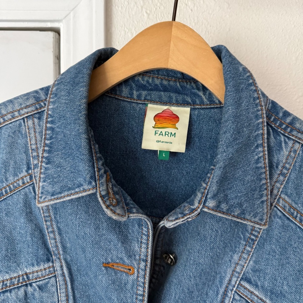 FARM RIO blue cotton denim boxy batwing‎ dolman cropped jean jacket - Picture 7 of 8